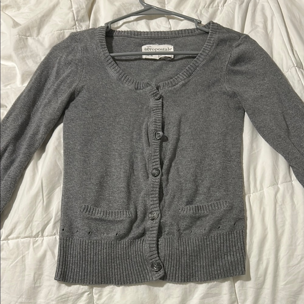 Y2K Vintage Aeropostale Gray Cardigan Sweater Classic Knit